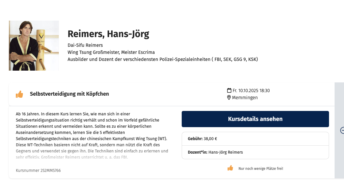 VHS Kurs „Selbstverteidigung mit Köpfchen“ in Memmingen
