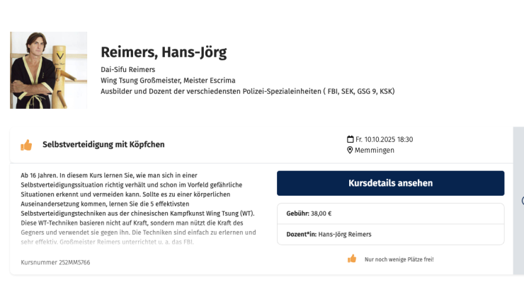 VHS Kurs „Selbstverteidigung mit Köpfchen“ in Memmingen